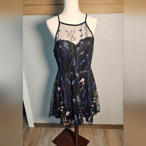 Floral Embroidered Black Dress By My Michelle. Black Fully Embroidered - Picture 3 of 14